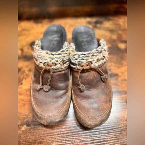 Dansko Brown Leather Knit Clogs Size 39EU (8.5/9US) - Picture 9 of 14